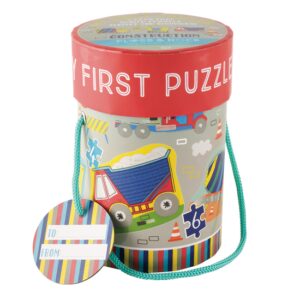 Pudełko z puzzlami dla dzieci z motywem budowy kolorowe 4w1 z uchwytem. Floss&Rock Na Budowie Puzzle Dla Początkujących 4w1