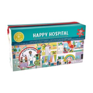 Pudełko z puzzlami 60 elementów z ilustracją szpitala i postaciami dla dzieci. Floss&Rock Szczęśliwy Szpital Puzzle 60 Elementów