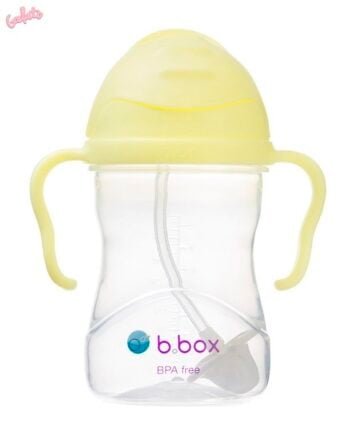 Bidon dla dziecka z uchwytami przezroczysty z żółtą nakrętką i słomką 240 ml. B.Box Bidon ze słomką 240 ml, Gelato Banana Split