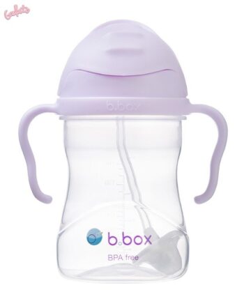 Bidon ze słomką 240 ml przezroczysty z fioletową pokrywką i uchwytami dla dziecka. B.Box Bidon ze słomką 240 ml, Gelato Boysenberry