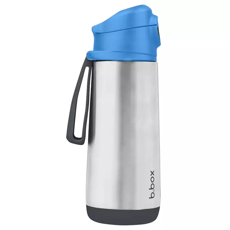 Butelka termiczna ze stali nierdzewnej z niebieskim ustnikiem sportowym i uchwytem 500 ml dla dziecka. B.Box Butelka termiczna z ustnikiem sportowym 500 ml, Blue Slate