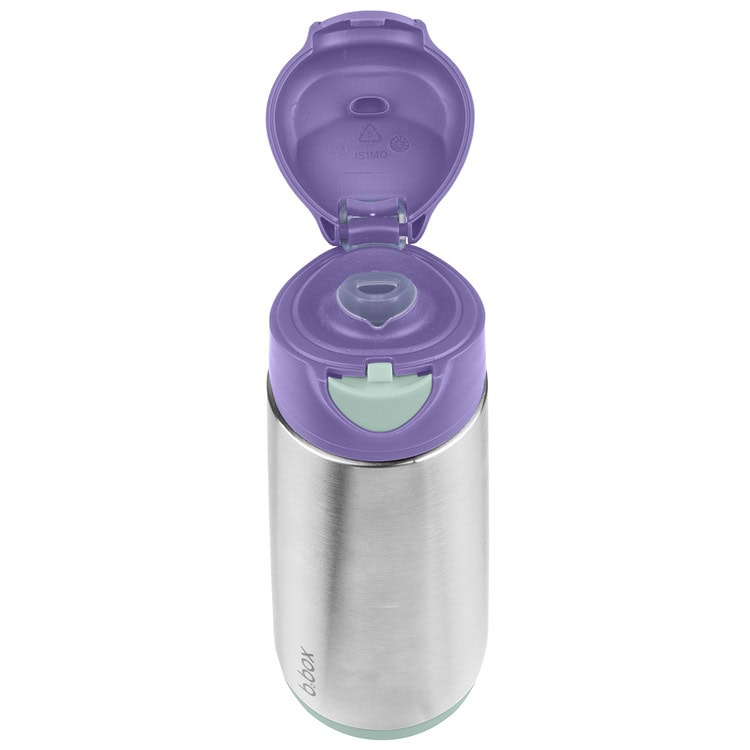 Butelka termiczna stalowa z fioletowym ustnikiem sportowym 500 ml dla dziecka. B.Box Butelka termiczna z ustnikiem sportowym 500 ml, Lilac Pop
