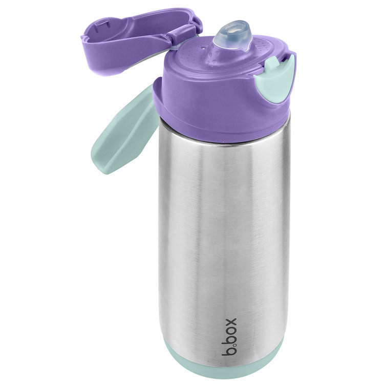 Butelka termiczna ze stali nierdzewnej z fioletowym ustnikiem sportowym i uchwytem 500 ml dla dziecka. B.Box Butelka termiczna z ustnikiem sportowym 500 ml, Lilac Pop