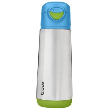 Butelka termiczna ze stali nierdzewnej z niebieską zakrętką i zielonym ustnikiem 500 ml dla dziecka. B.Box Butelka termiczna z ustnikiem sportowym 500 ml, Ocean Breeze