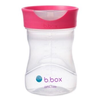 Przezroczysty kubek treningowy 240 ml z malinową pokrywką dla dziecka. B.Box Kubek treningowy 240 ml, malinowy