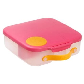 Śniadaniówka plastikowa różowa z żółtym zamknięciem i uchwytem dla dziecka. B.Box Lunchbox, Strawberry Shake