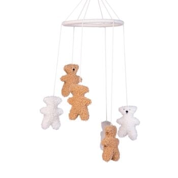 Karuzela do łóżeczka z pluszowymi misiami w kolorze białym i beżowym dla niemowlaka. Childhome Karuzela Teddy