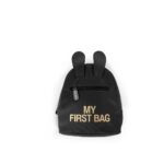 Czarny plecak dziecięcy z uszami i napisem my first bag. Childhome Plecak dziecięcy My First Bag Czarny
