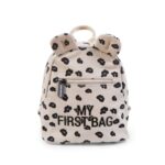 Dziecięcy plecak w panterkę z uszami beżowy z czarnymi plamkami dla dziecka. Childhome Plecak dziecięcy My First Bag Leopard