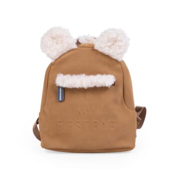 Dziecięcy plecak w kolorze brązowym z uszami i futerkowym detalem dla dziecka. Childhome Plecak dziecięcy My First Bag Suede-Look