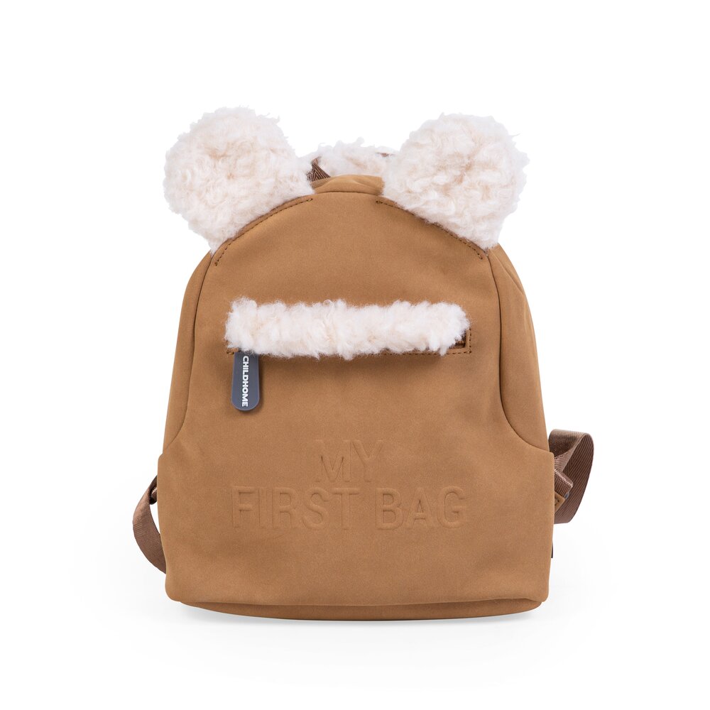 Dziecięcy plecak w kolorze brązowym z uszami i futerkowym detalem dla dziecka. Childhome Plecak dziecięcy My First Bag Suede-Look