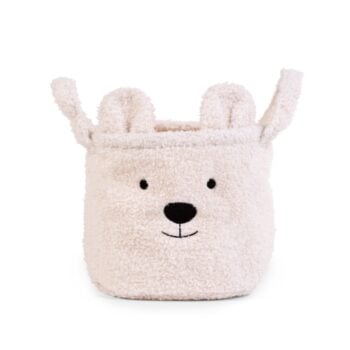 Pluszowy pojemnik na zabawki w kształcie misia w kolorze ecru z uszami i rączkami dla dziecka. Childhome Pluszowy pojemnik na zabawki 25 x 20 x 20 cm Teddy bear Off white