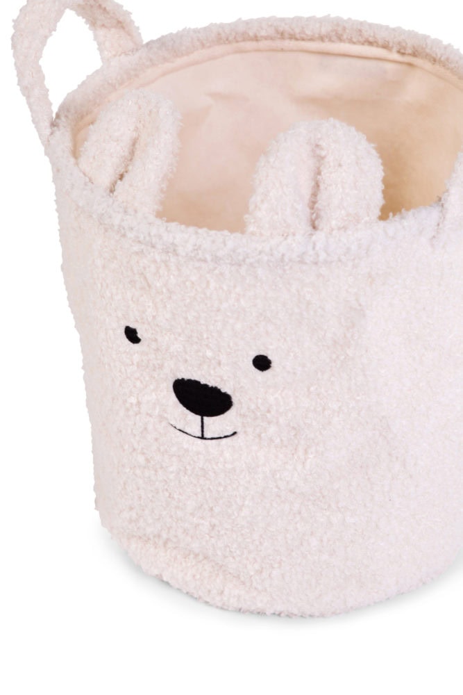 Pluszowy pojemnik na zabawki w kształcie misia w kolorze ecru z uszami i rączkami dla dziecka. Childhome Pluszowy pojemnik na zabawki 40 x 40 x 40 cm Teddy bear Off white