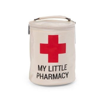 Beżowa torba na leki z czerwonym krzyżem i napisem dla dziecka. Childhome Torebka na leki My Little Pharmacy Bag