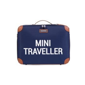 Granatowa walizka dziecięca Mini Traveller z brązowymi wstawkami dla dziecka. Childhome Walizka dziecięca Mini Traveller Granatowa