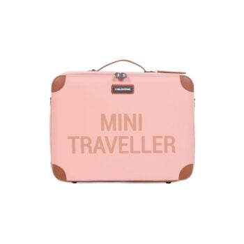 Różowa walizka dziecięca Mini Traveller z uchwytem i wzmocnionymi narożnikami dla dziecka. Childhome Walizka dziecięca Mini Traveller Różowa