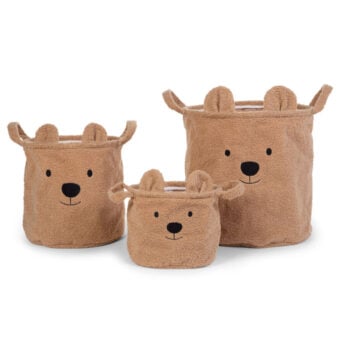 Zestaw 3 miękkich koszy na zabawki w kształcie misia w kolorze brązowym dla dziecka. Childhome Zestaw 3 koszy na zabawki Teddy Bear