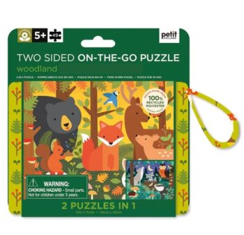 Puzzle dwustronne 49 elementów z motywem lasu dla dzieci w wieku 5+ w torebce z uchwytem. Petit Collage Puzzle Dwustronne w Torebce 49 el. Las