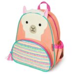 Plecak dziecięcy w kolorze łososiowym z motywem lamy i kolorowymi paskami dla dziecka. Skip Hop Plecak Zoo Lama