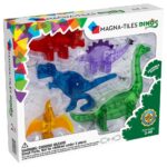 Zestaw pięciu kolorowych klocków magnetycznych w kształcie dinozaurów dla dzieci. Magna-Tiles Klocki Magnetyczne Zestaw Dino 5 el
