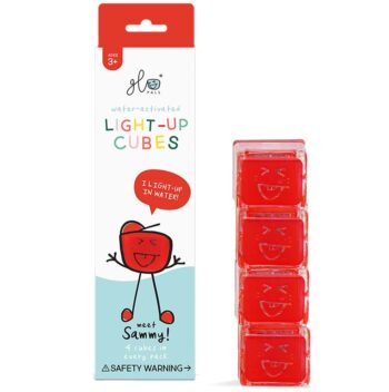 Czerwone kostki sensoryczne świecące w wodzie do kąpieli dla dzieci. Glo Pals Kostki sensoryczne świecące w wodzie Sammy
