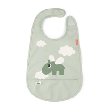 Zielony śliniak materiałowy z kieszonką z nadrukiem chmur i zwierzątka dla dziecka. Done by Deer Śliniak z Kieszonką Happy Clouds Green