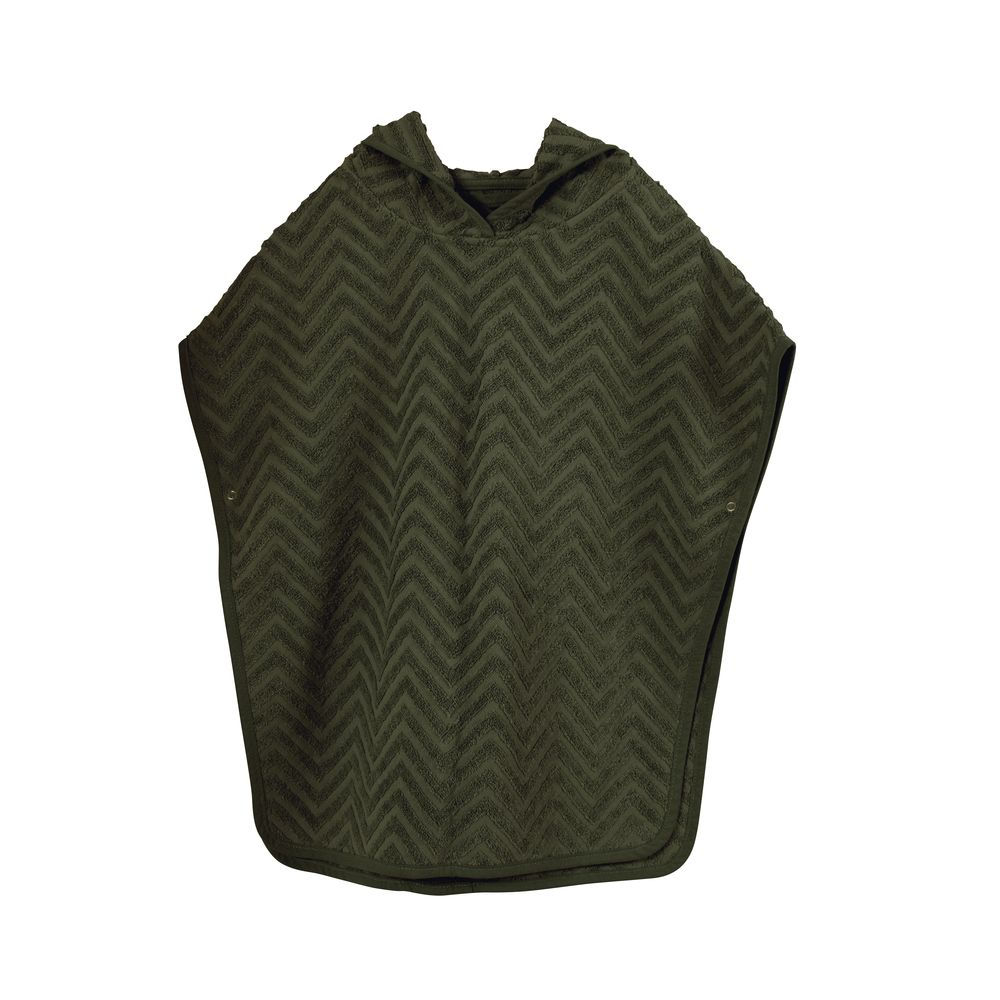 Ciemnozielone ponczo kąpielowe z kapturem z wzorem zygzak dla dziecka. Filibabba Poncho Zigzag Dark Green