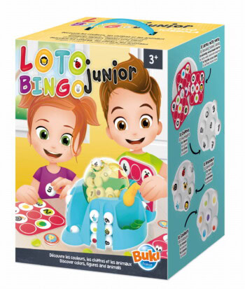 Gra edukacyjna loto junior dla dzieci powyżej 3 lat z kolorowymi planszami i elementami do nauki liczb i zwierząt. Buki Gra LOTO JUNIOR