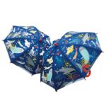 Niebieska parasolka przeciwdeszczowa z motywem podwodnego świata zmieniająca kolory dla dziecka. Floss&Rock Podwodny Świat Magiczna Parasolka Zmieniająca Kolory Niebieska
