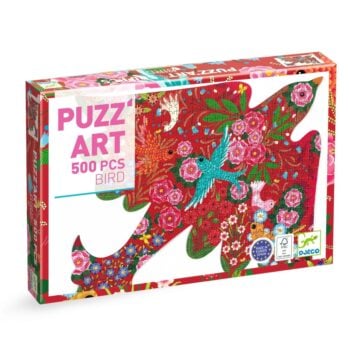 Puzzle tradycyjne 500 elementów z kolorowym wzorem ptaka i kwiatów dla dzieci. Djeco Puzzle Artystyczne PTAK 500 Elementów