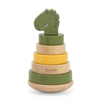Drewniana piramida do układania z zielonym dinozaurem dla dziecka. Trixie Baby Dinozaur Drewniana Piramida z Podstawą