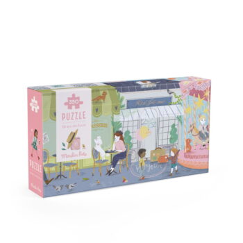 Puzzle tradycyjne 350 elementów obrazek paryska ulica z postaciami i kawiarnią dla dzieci. Moulin Roty Puzzle 350 Elemetów PARYSKA ULICA