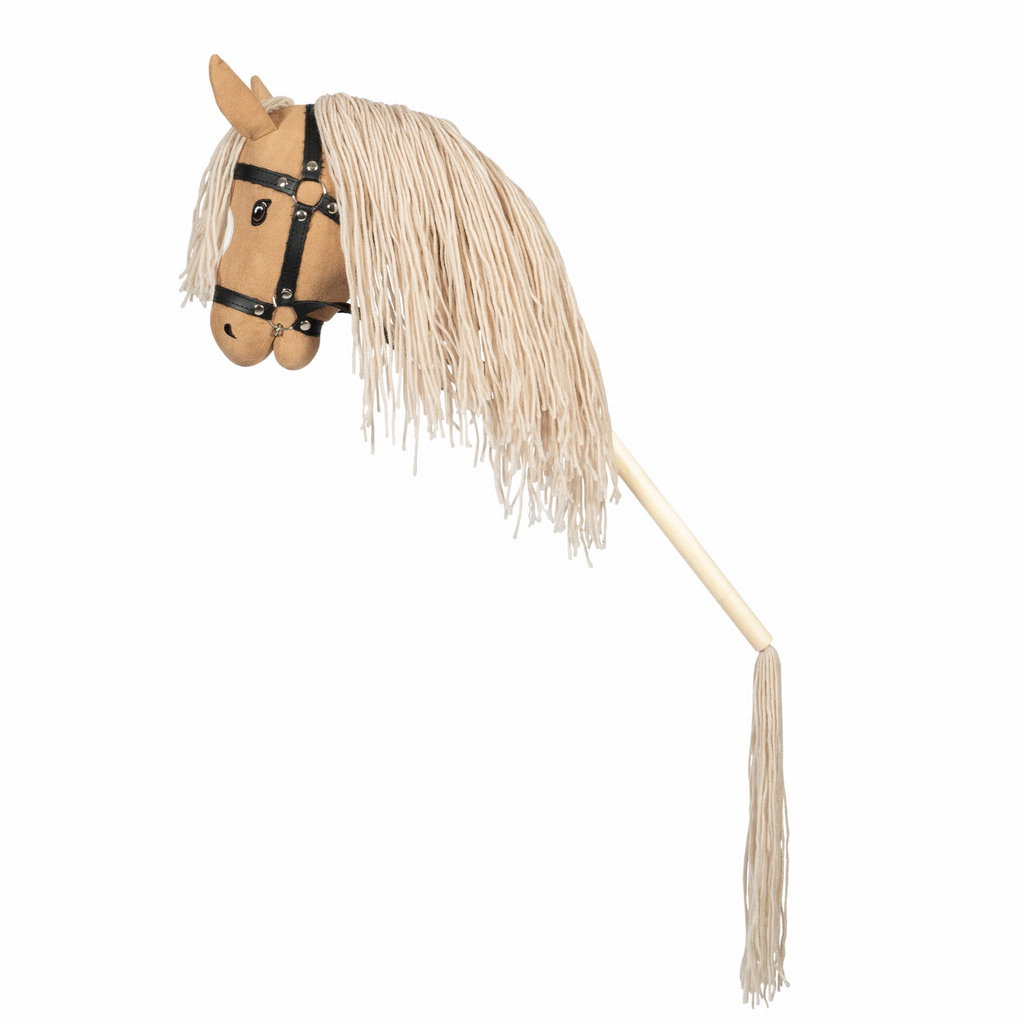 Koń na kiju beżowy z długą jasną grzywą i otwartą buzią dla dziecka. ByAstrup Beżowy Hobby Horse Koń na kiju z otwartą buzią