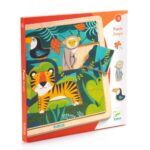 Drewniane puzzle edukacyjne z motywem dżungli dla dzieci powyżej 3 lat z obrazkami tygrysa małpy i tukana. Djeco Edukacyjne Puzzle Drewniane DŻUNGLA 3+