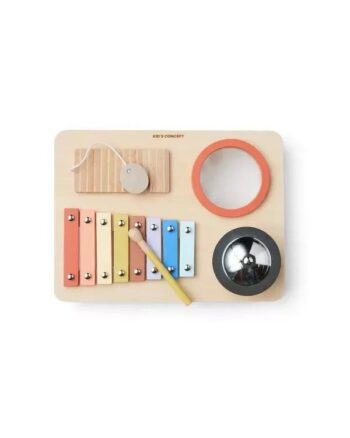 Drewniana tablica muzyczna z kolorowym cymbałkami, bębenkiem i dzwonkiem dla dziecka. Kid’s Concept Tablica muzyczna