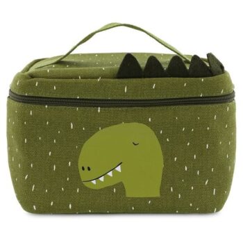 Zielona torba na lunch z motywem dinozaura dla dziecka z uchwytem i ząbkami na górze. Trixie Baby Dinozaur Termiczny Lunch Box