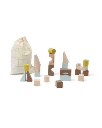 Drewniane klocki w naturalnych i pastelowych kolorach z workiem na przechowywanie dla dziecka. Kid’s Concept Klocki NEO