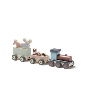 Drewniany pociąg z wagonikami i zwierzątkami w pastelowych kolorach dla dziecka. Kid’s Concept Pociąg ze zwierzątkami EDVIN