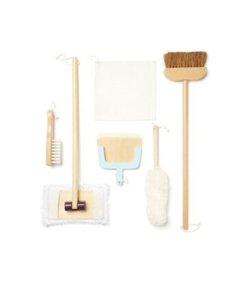 Zestaw do sprzątania dla dzieci miotełka mop szczotka ściereczka miotełka do kurzu szufelka drewniane elementy. Kid’s Concept Zestaw do sprzątania KID’S HUB