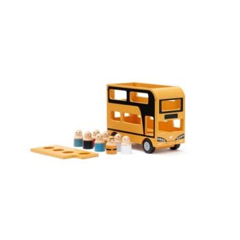 Drewniany żółty autobus piętrowy z figurkami postaci dla dzieci. Kid’s Concept Autobus piętrowy AIDEN