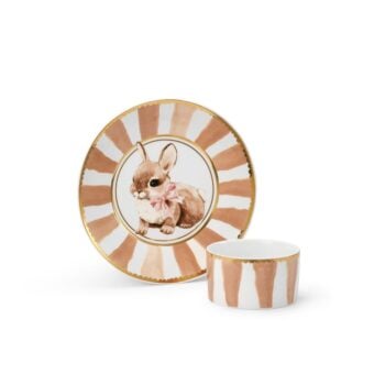 Porcelanowy zestaw obiadowy talerz i miseczka z motywem króliczka dla dziecka. Elodie Details Zestaw obiadowy porcelanowy Bunny Darling