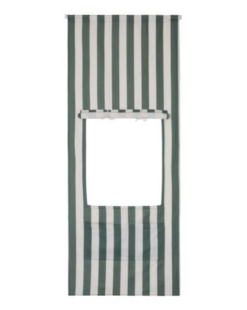 Zielono-białe pasiaste drzwi do kiosku z otworem i wiązaniami do podwinięcia dla dziecka. Kid’s Concept Drzwi do kiosku stripe green