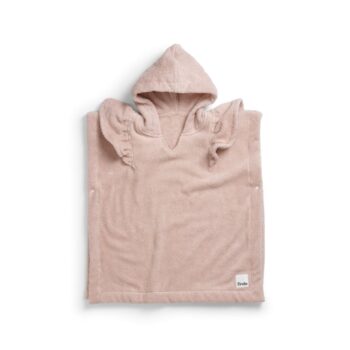 Różowe ponczo kąpielowe z kapturem dla dziecka z falbankami na rękawach z miękkiego materiału. Elodie Details Poncho kąpielowe Powder Pink