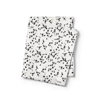 Biały kocyk z bawełnianego muślinu w czarne nieregularne kropki dla niemowlaka. Elodie Details Kocyk bawełna muślin Dalmatian Dots