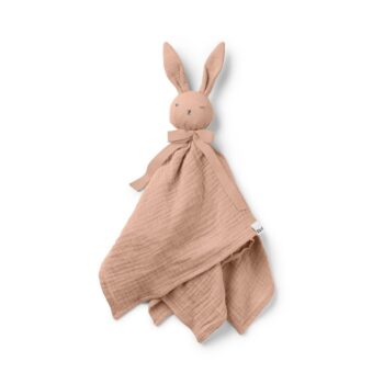 Kocyk przytulanka dla niemowlaka w kolorze różowym z głową królika i kokardką. Elodie Details Kocyk Przytulanka Blinkie Emmylou- Blushing Pink