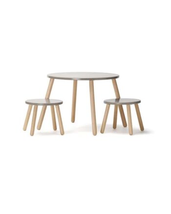 Zestaw mebli dziecięcych stół okrągły i dwa krzesełka drewniane z jasnym blatem dla dziecka. Kid’s Concept Zestaw mebli stół + krzesełko KID’S BASE Brąz