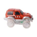 Czerwony samochód terenowy z przezroczystymi kołami z klocków magnetycznych dla dziecka. Cleverclixx Race Track Car Red