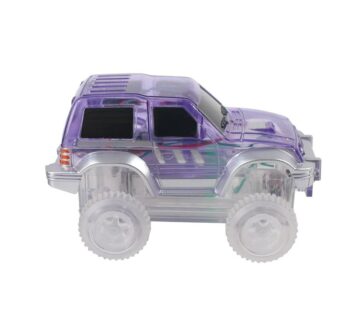 Przezroczysty fioletowy samochód terenowy z dużymi kołami z klocków magnetycznych dla dzieci. Cleverclixx Race Track Car Pastel Purple