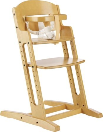 Drewniane krzesełko do karmienia w naturalnym kolorze z pasami bezpieczeństwa dla dziecka. Krzesełko do karmienia Baby Dan DANCHAIR naturalne