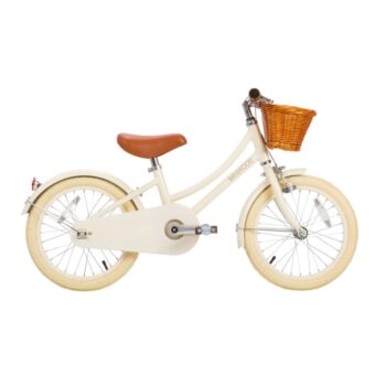 Rowerek dziecięcy 16 cali kremowy z koszykiem i brązowym siodełkiem dla dziecka. Banwood Rowerek Classic Cream